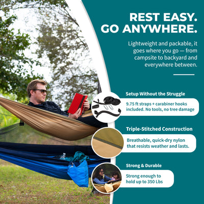 Bliss Hammocks Hammock in a Bag with Mosquito Net and Tree Straps, (Open Box)