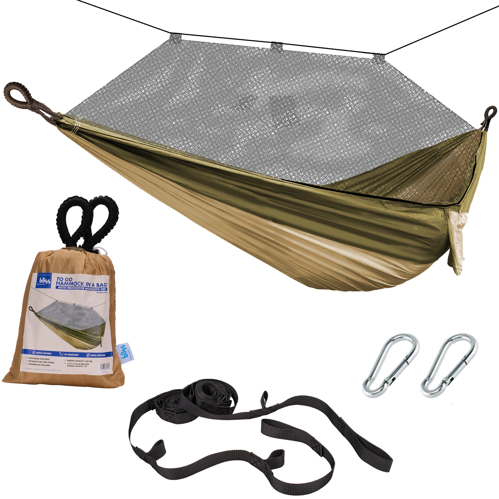 Bliss Hammocks Hammock in a Bag with Mosquito Net and Tree Straps, (Open Box)