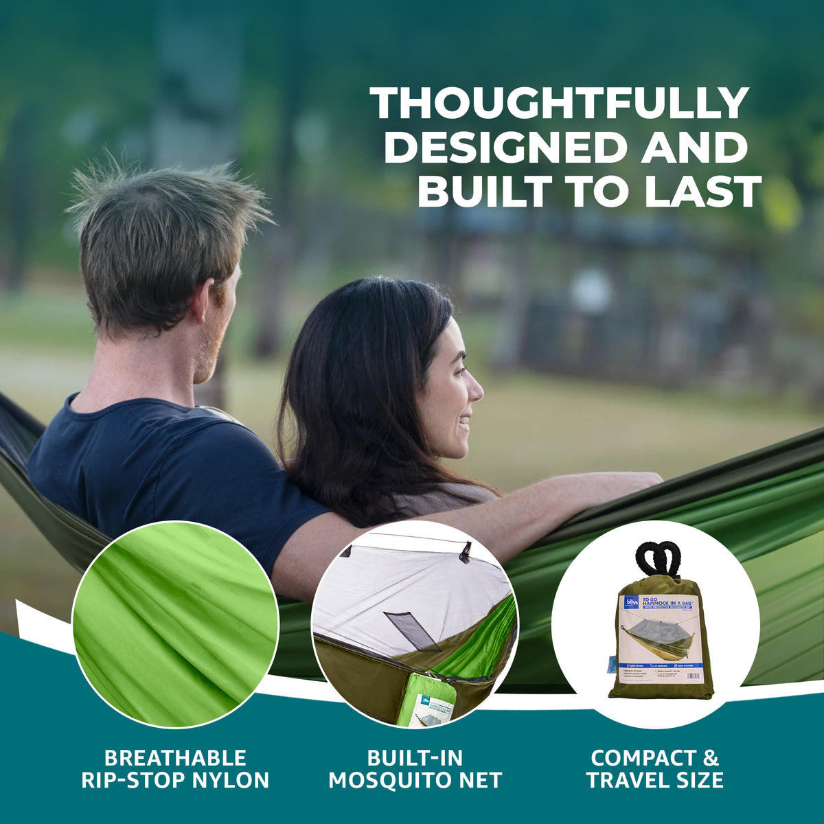 Bliss Hammocks Hammock in a Bag with Mosquito Net and Tree Straps, (Open Box)