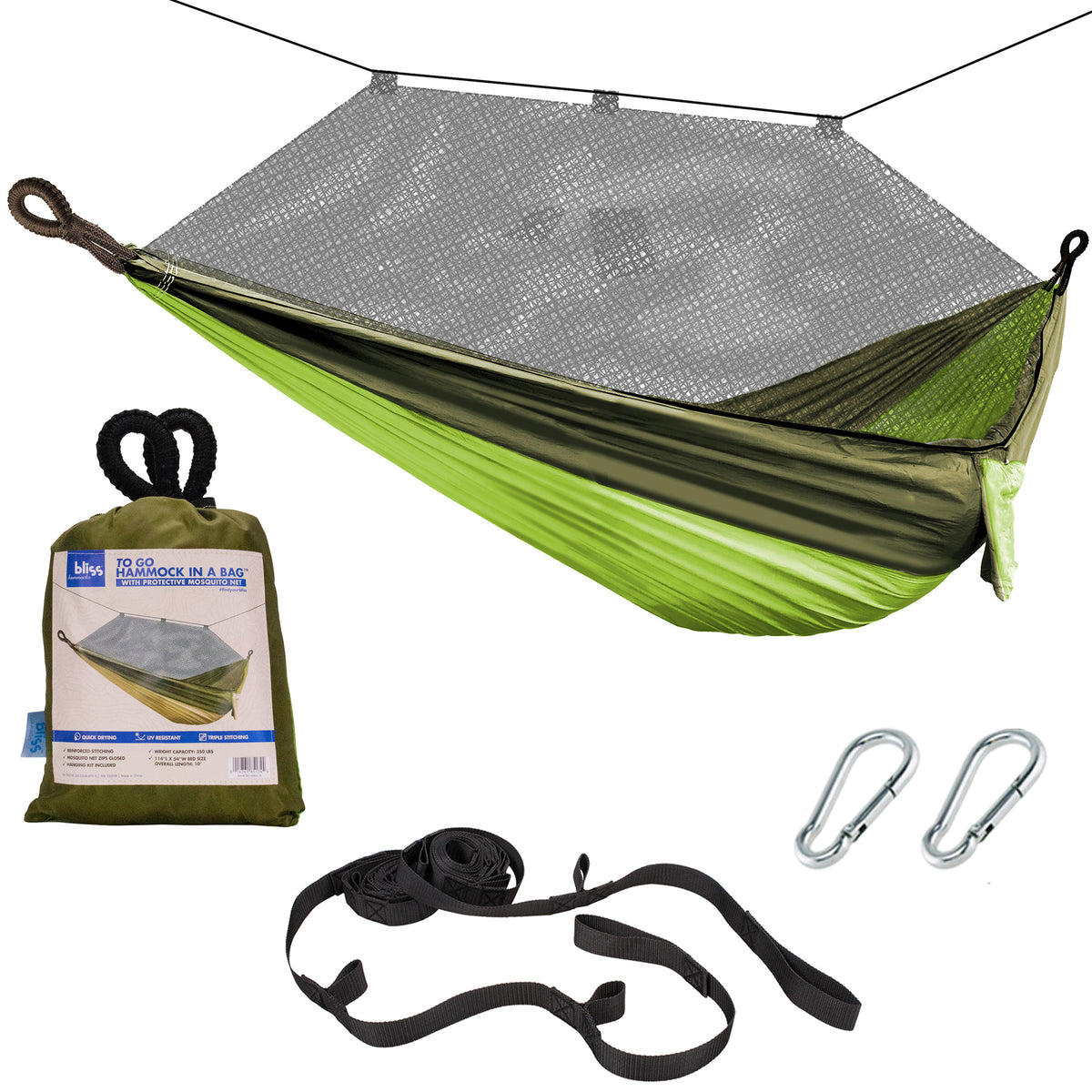 Bliss Hammocks Hammock in a Bag with Mosquito Net and Tree Straps, (Open Box)