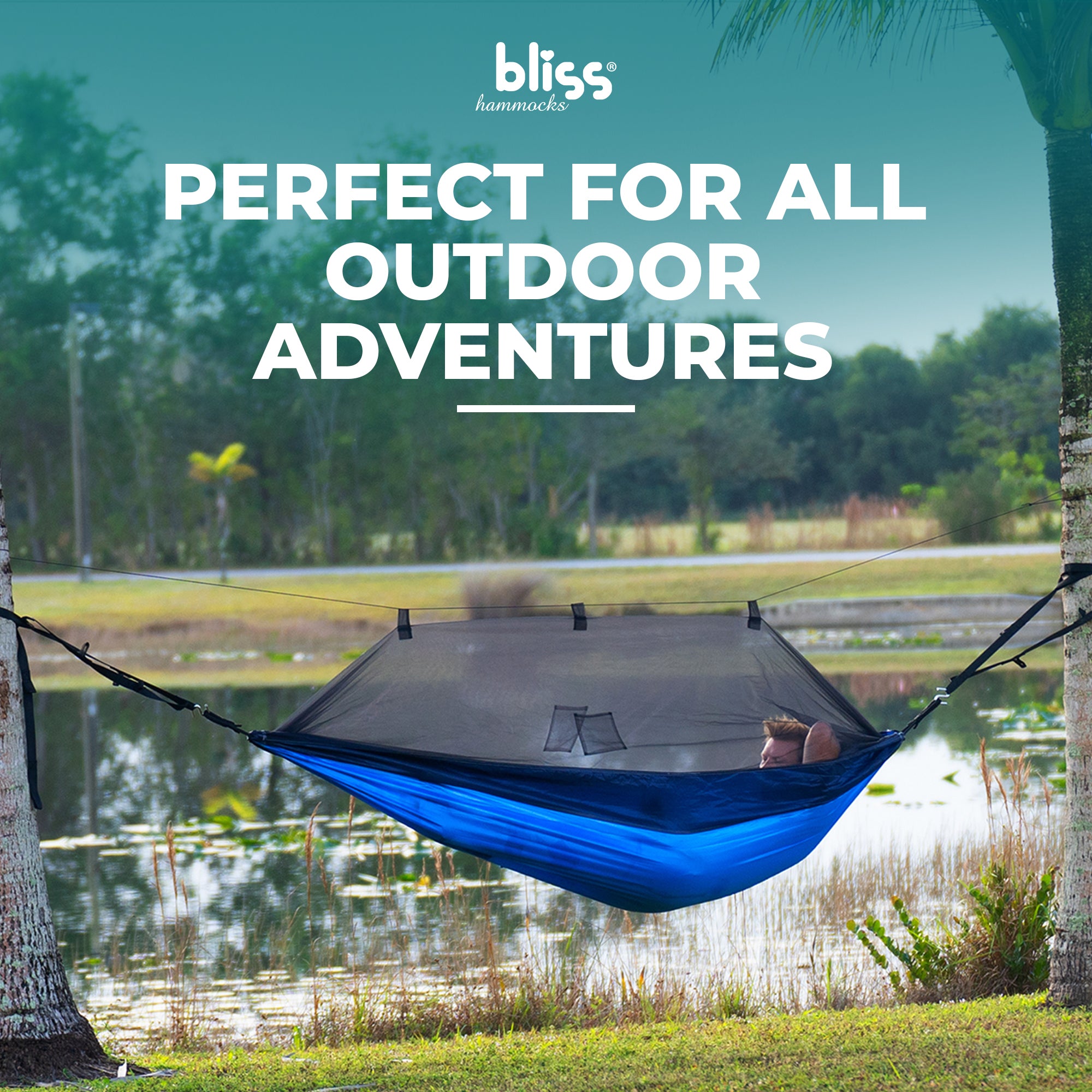 Bliss Hammocks Hammock in a Bag with Mosquito Net and Tree Straps, Royal Blue - VMInnovations