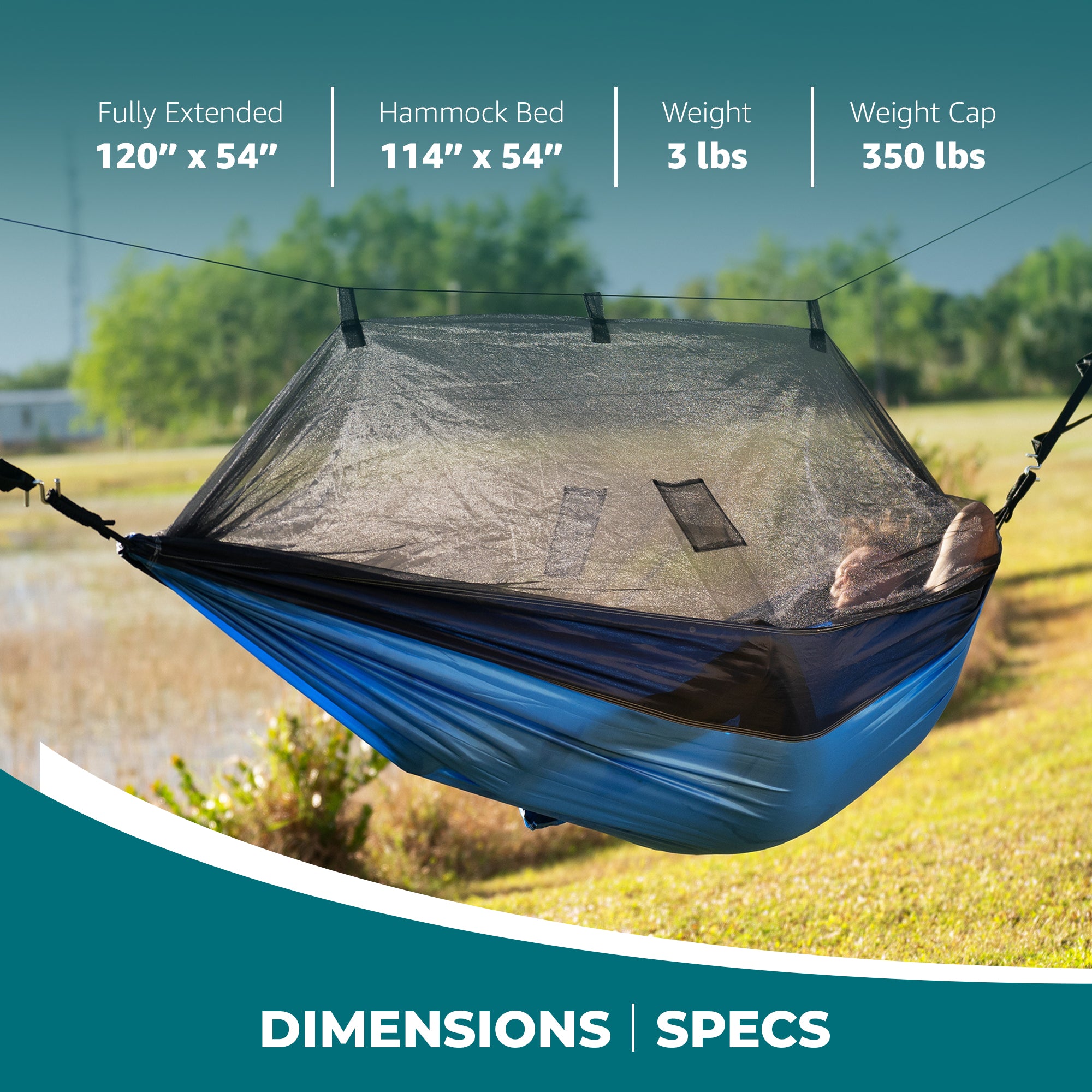 Bliss Hammocks Hammock in a Bag with Mosquito Net and Tree Straps, Royal Blue - VMInnovations