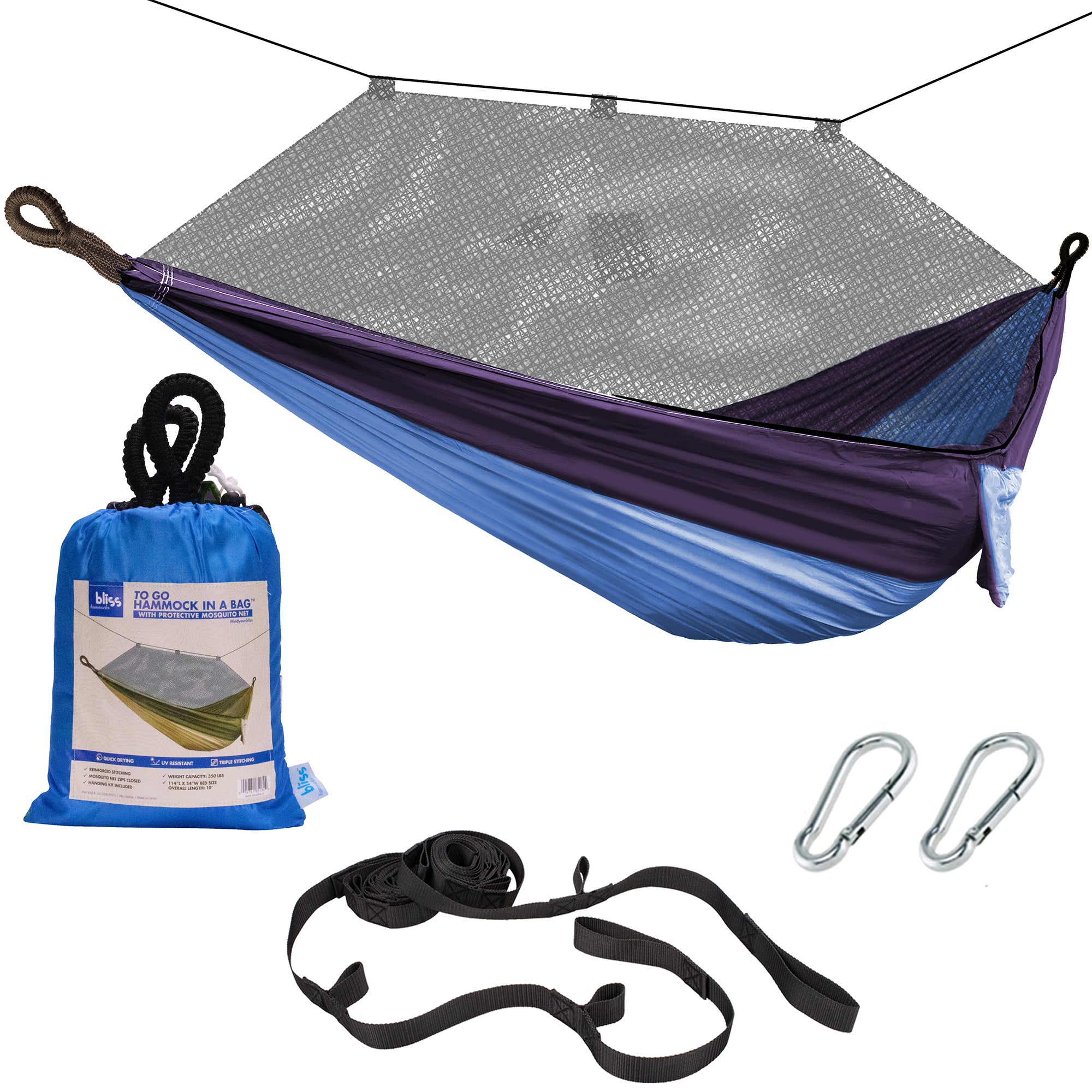 Bliss Hammocks Hammock in a Bag with Mosquito Net and Tree Straps, Royal Blue - VMInnovations