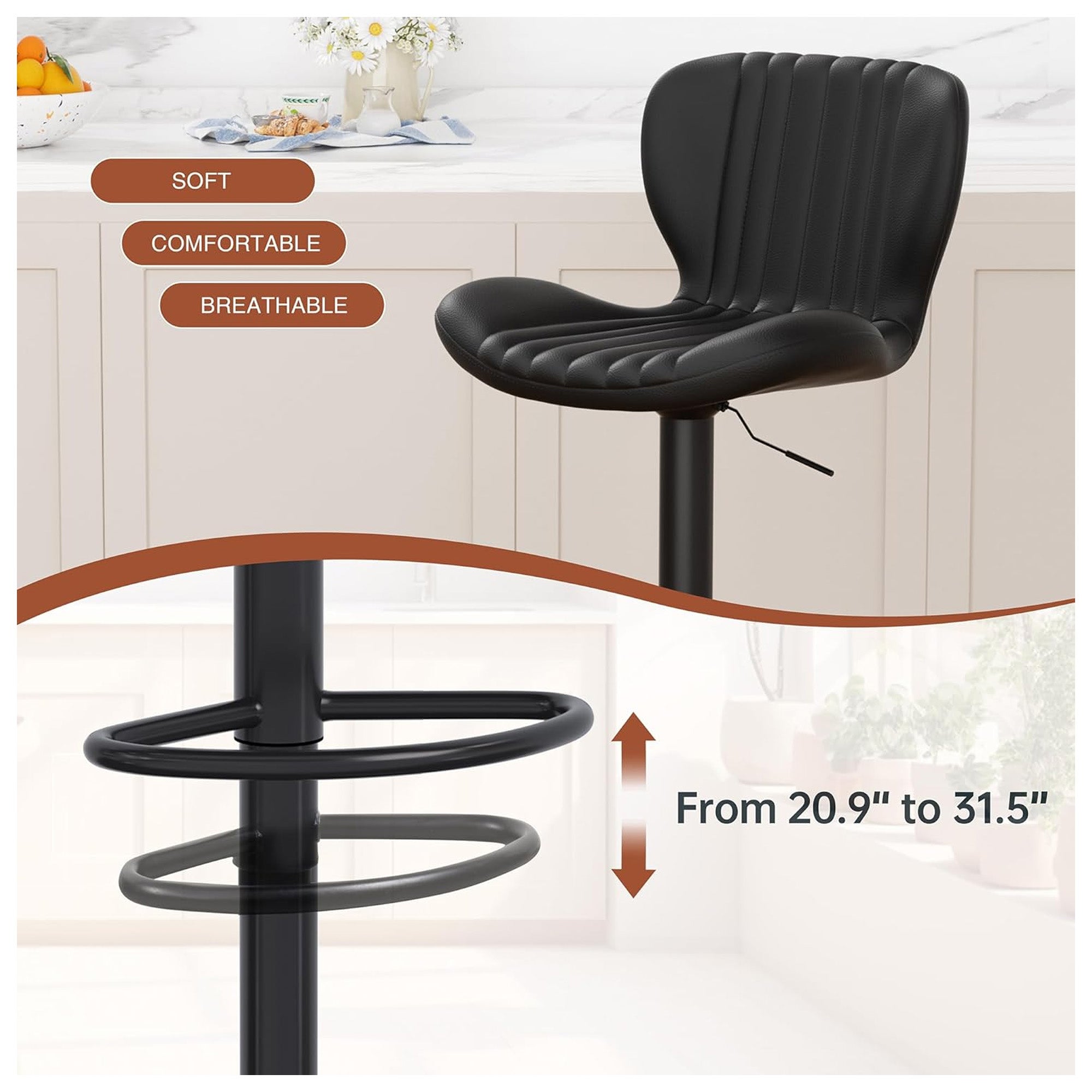 JAMFLY Bar Stools, Leather Adjustable Counter Height Chairs, 2 pc (Open Box) - VMInnovations