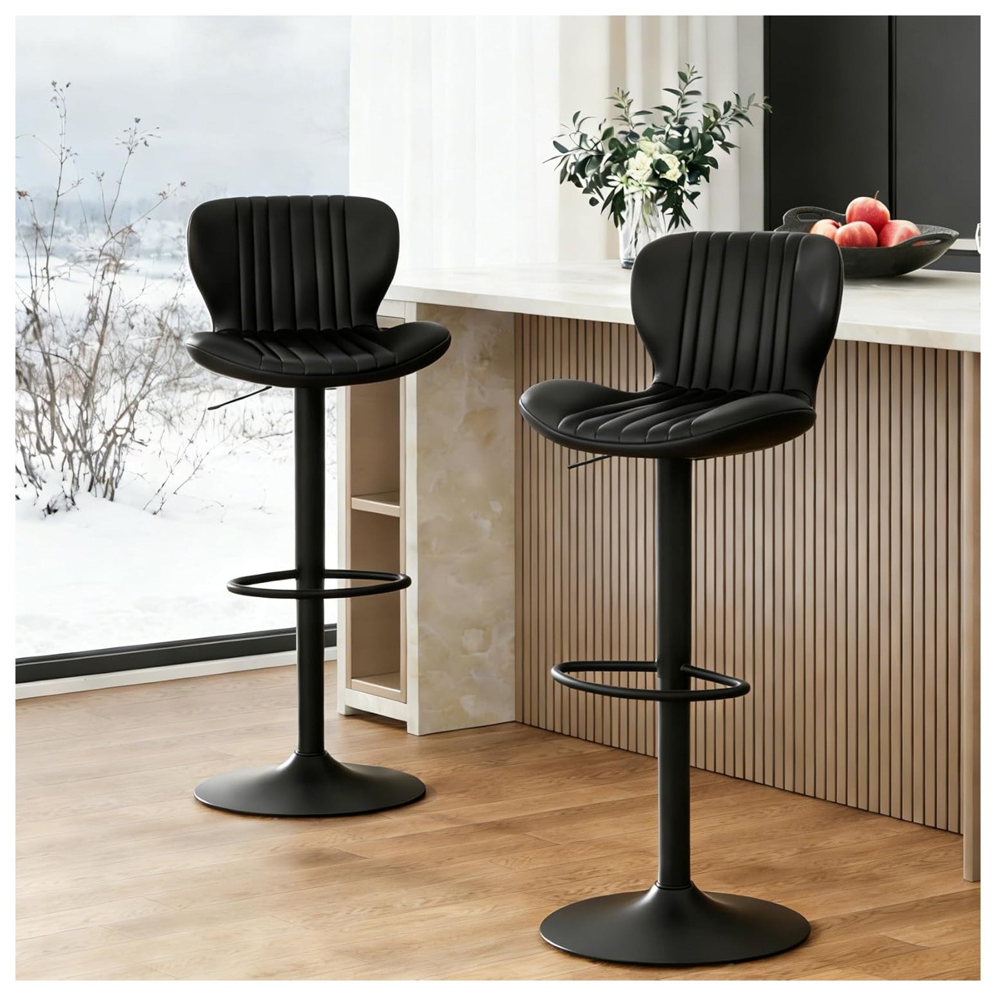 JAMFLY Bar Stools, Leather Adjustable Counter Height Chairs, 2pc, Black(Used) - VMInnovations