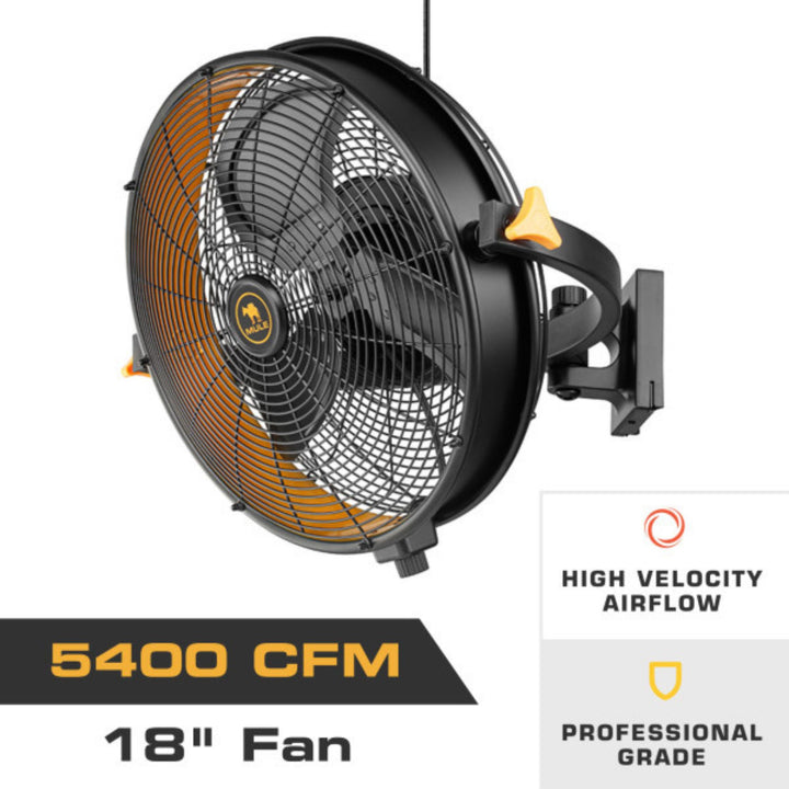 Mule 18" Garage Wall Fan XL, Wall Mount Fan with 120-degree Swivel and 3 Speeds