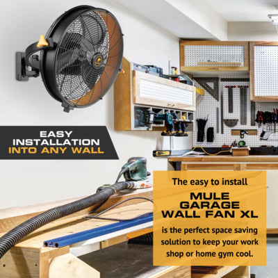 Mule Garage Wall Fan XL, Wall Mount Fan with 120-degree Swivel W 3 Speeds (Used)