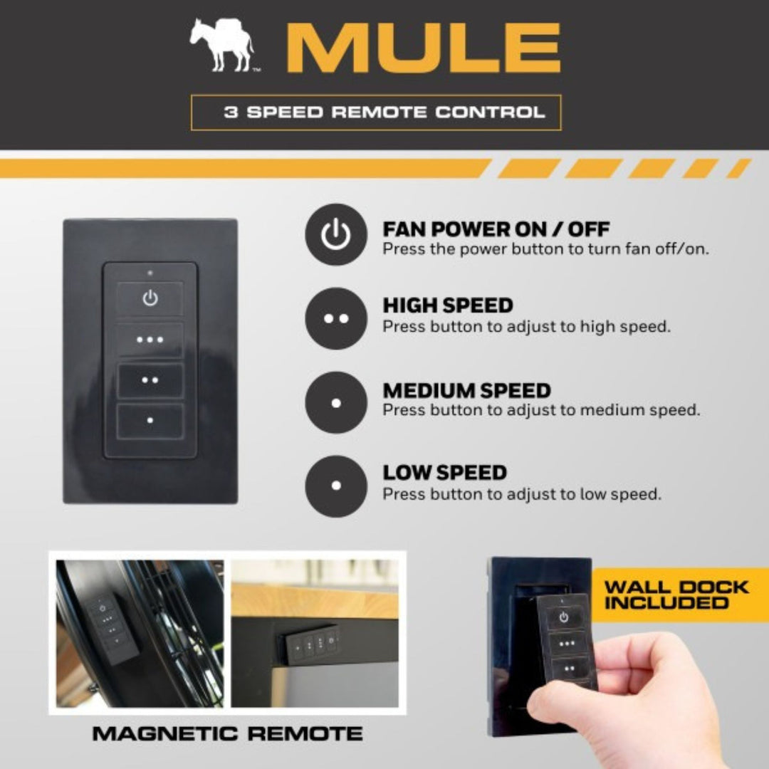 Mule 18" Wall Fan XL w/Remote, Wall Mount, 120-degree Swivel, 3 Speeds(Open Box)
