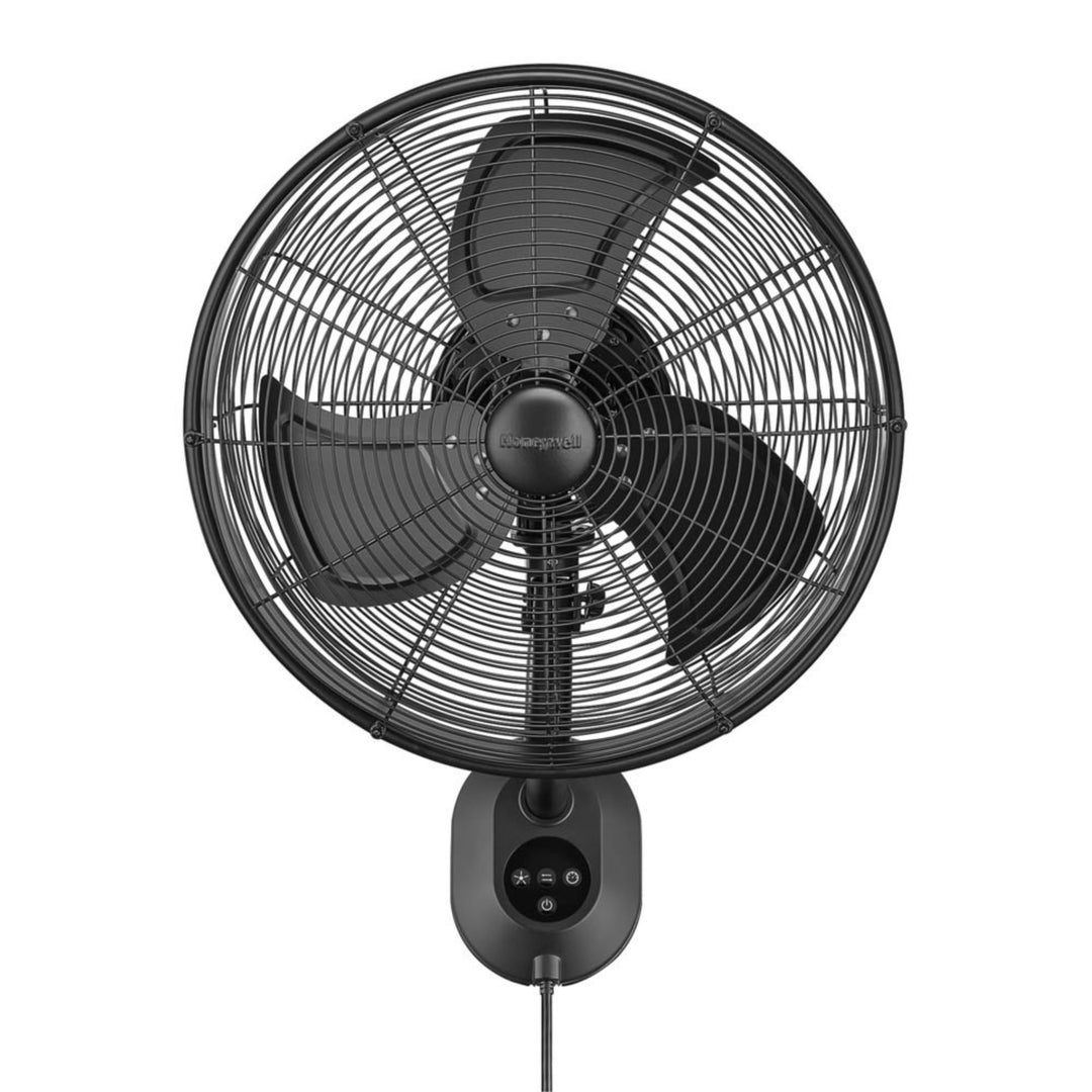 Honeywell Wall Fan, Oscillating Outdoor Wet-Rated Unit with Remote, Matte Black