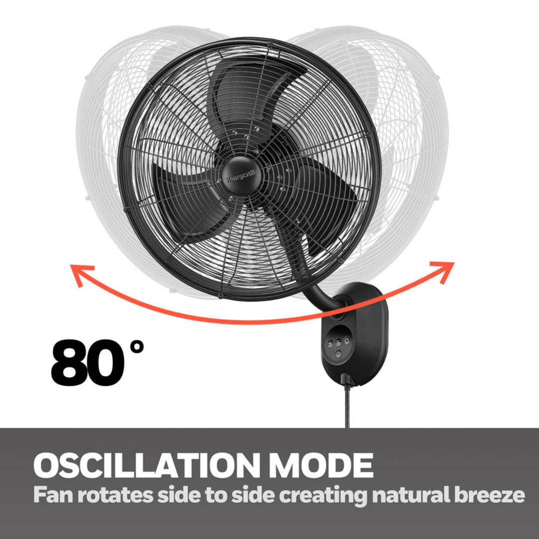 Honeywell Wall Fan, Oscillating Outdoor Wet-Rated Unit with Remote, Matte Black