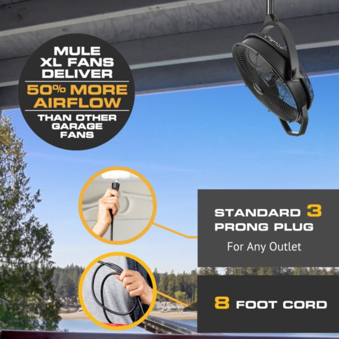 Mule 18" Wet-Rated Fan w/ Dual Height Ceiling Mount Options & 360-Degree Swivel