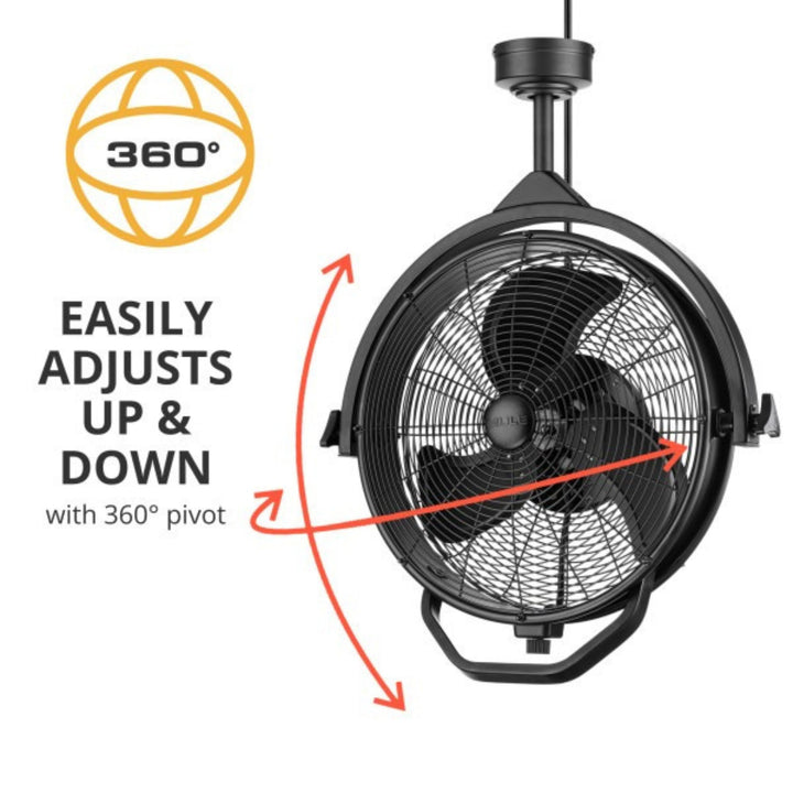 Mule 18" Wet-Rated Fan w/ Dual Height Ceiling Mount Options & 360-Degree Swivel