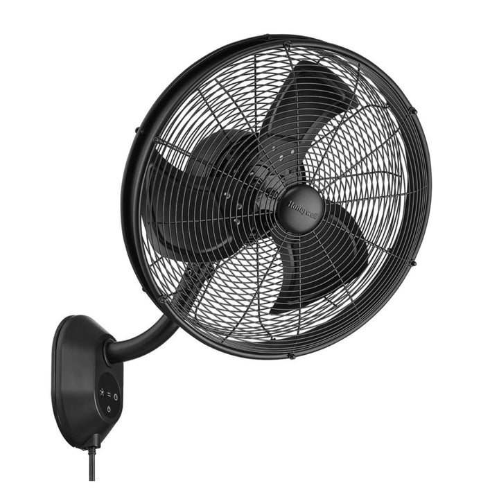 Honeywell Wall Fan, Oscillating Outdoor Wet-Rated Unit with Remote, Matte Black