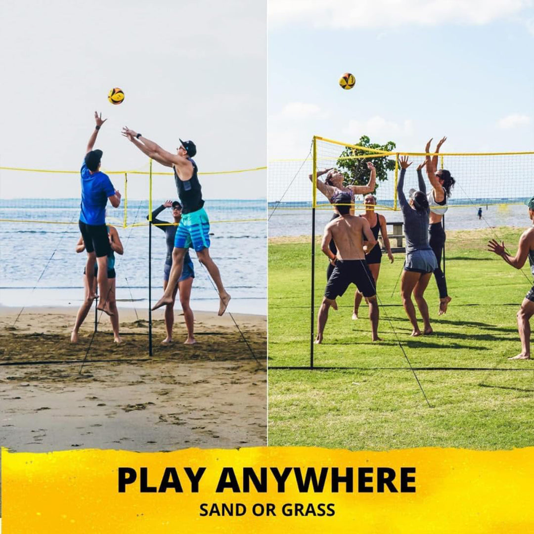Vivere CROSSNET 4 Square Outdoor Volleyball Game Net Set with Ball, Yellow/White