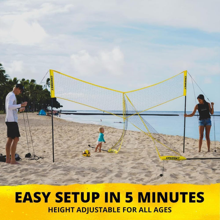 Vivere CROSSNET 4 Square Outdoor Volleyball Game Net Set with Ball, Yellow/White