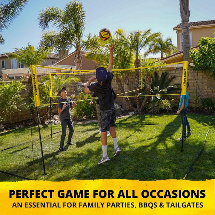 Vivere CROSSNET 4 Square Outdoor Volleyball Game Net Set with Ball, Yellow/White