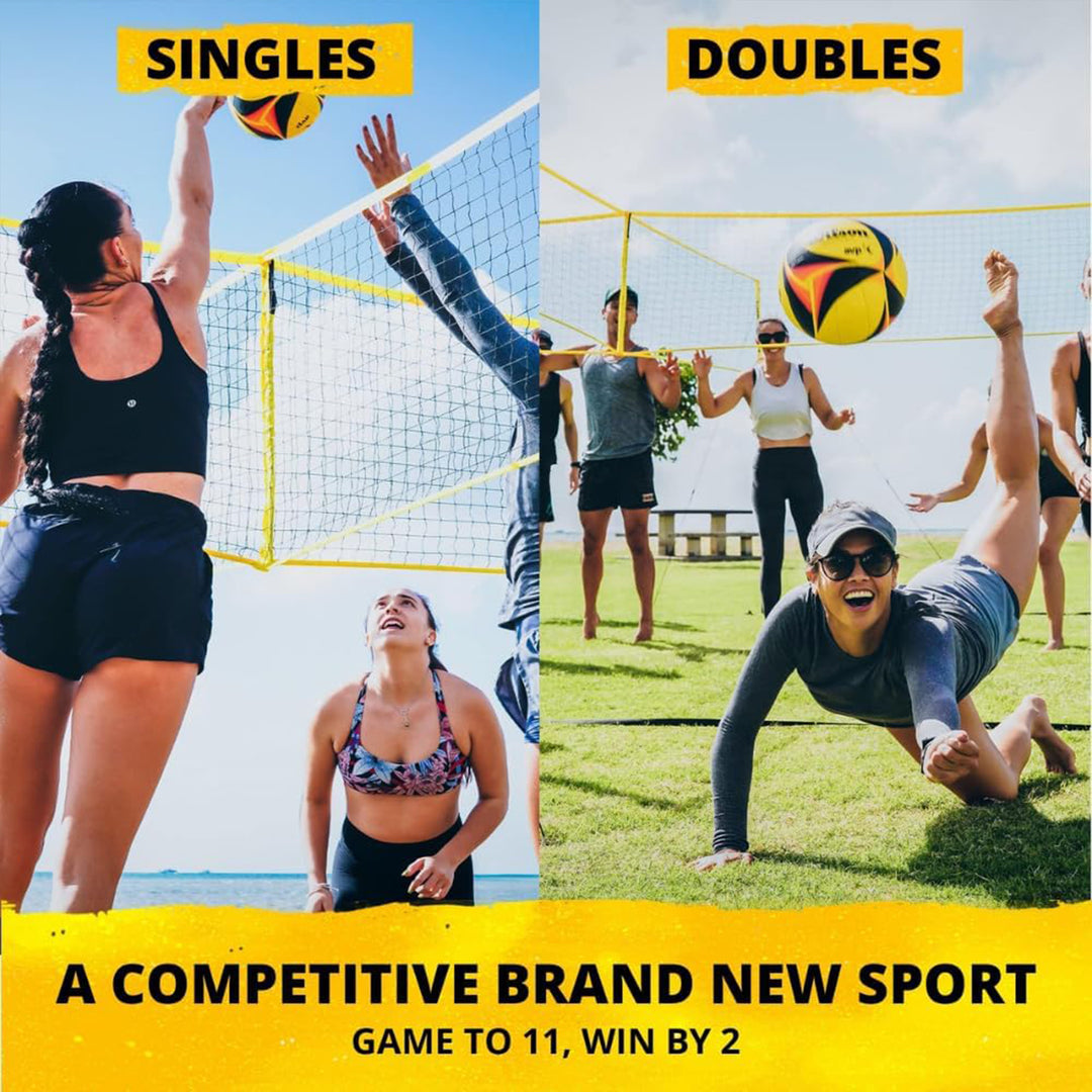 Vivere CROSSNET 4 Square Outdoor Volleyball Game Net Set with Ball, Yellow/White