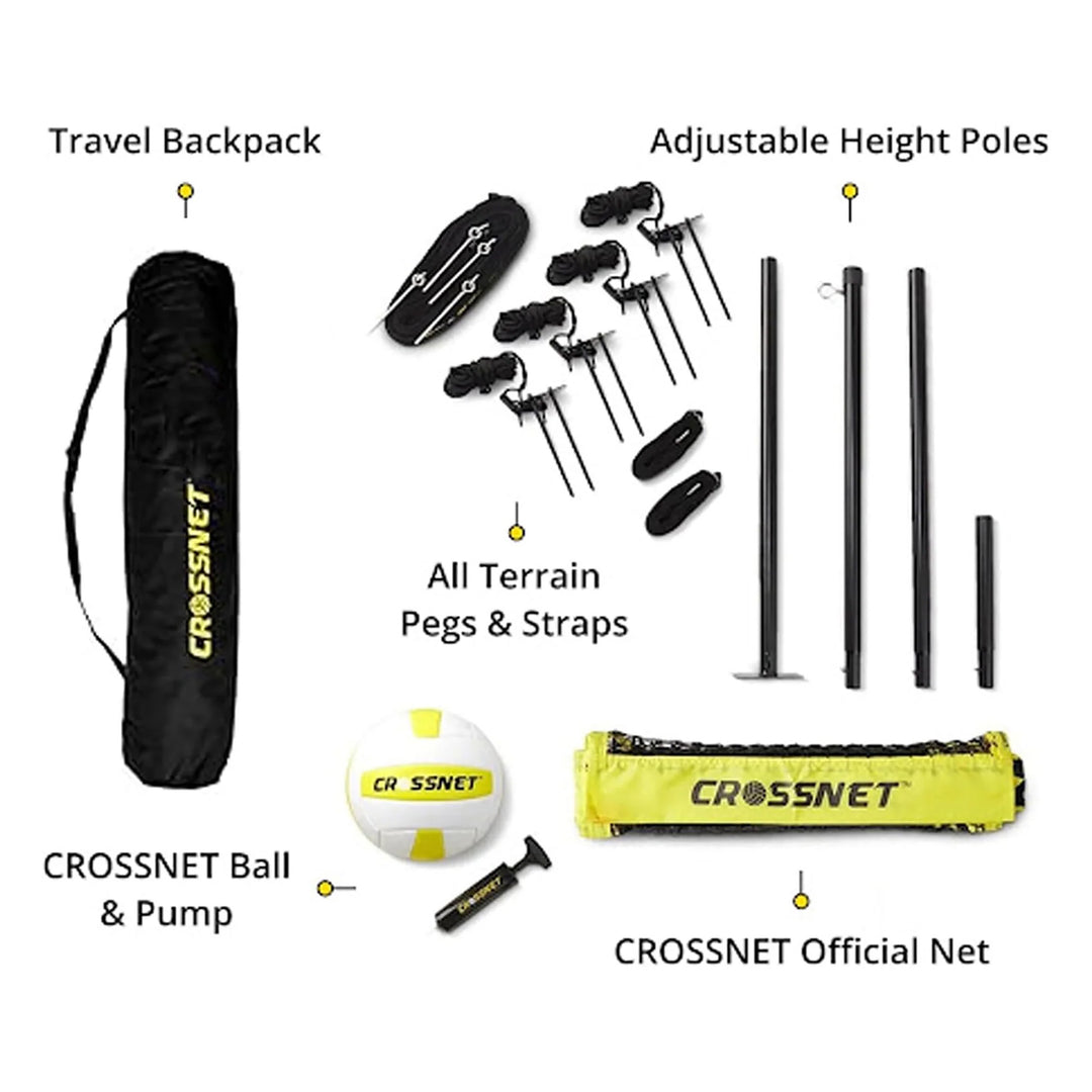 Vivere CROSSNET 4 Square Outdoor Volleyball Game Net Set with Ball, Yellow/White