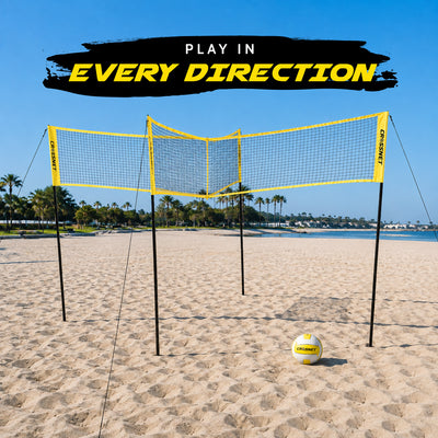 Vivere CROSSNET 4 Square Outdoor Volleyball Game Net Set with Ball, Yellow/White - VMInnovations