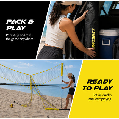 Vivere CROSSNET 4 Square Outdoor Volleyball Game Net Set with Ball, Yellow/White - VMInnovations