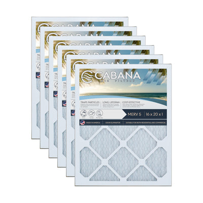 Cabana Air Filters 6 Pack HVAC Furnace Air Filters, MERV 5, 16 x 20 x 1, White - VMInnovations