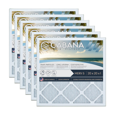 Cabana Air Filters 6 Pack HVAC Furnace Air Filters, MERV 5, 20 x 20 x 1, White - VMInnovations