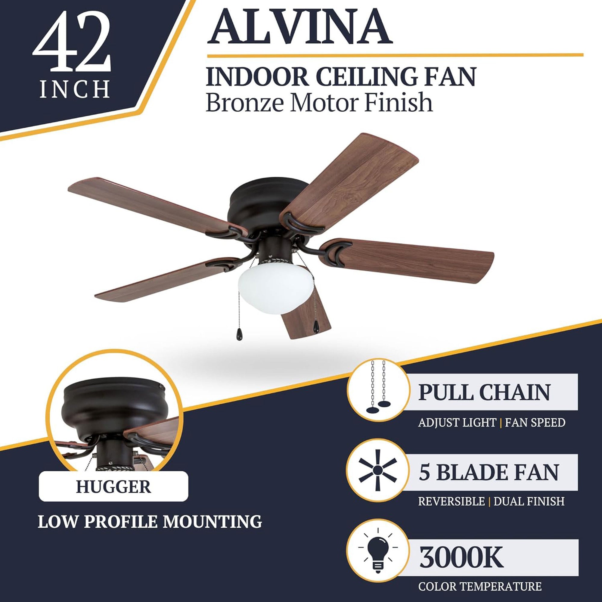 Prominence Home Alvina 42 Inch Indoor LED Ceiling Fan with Pull Chain,(Open Box)