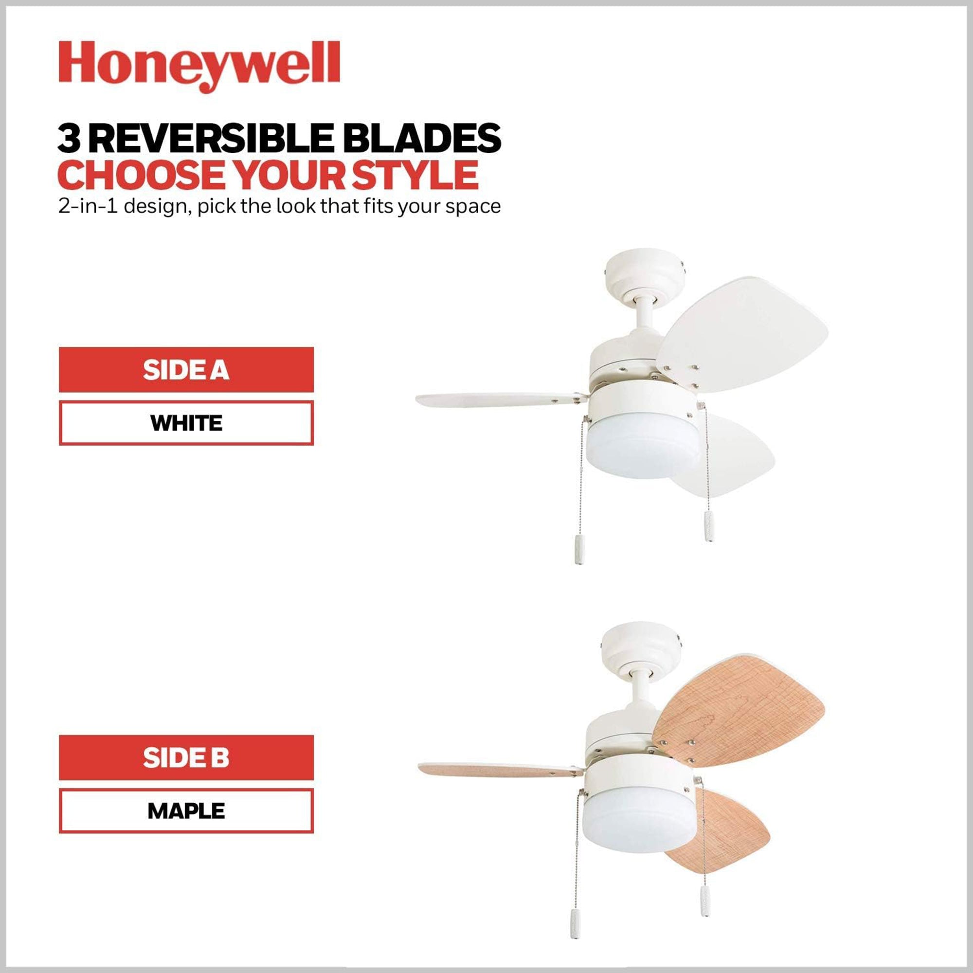 Honeywell Ocean Breeze 30" Indoor Ceiling Fan with Light & Pull Chain(Used)