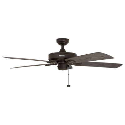 Honeywell Belmar 52-Inch Outdoor Ceiling Fan, Pull Chain, Tri-Mount, Bronze