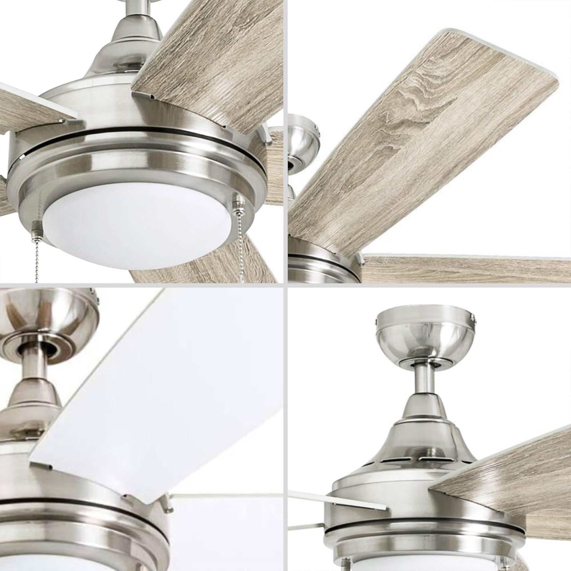 Honeywell Ventnor 52" Modern Farmhouse LED Ceiling Fan with Pull Chain, Nickel