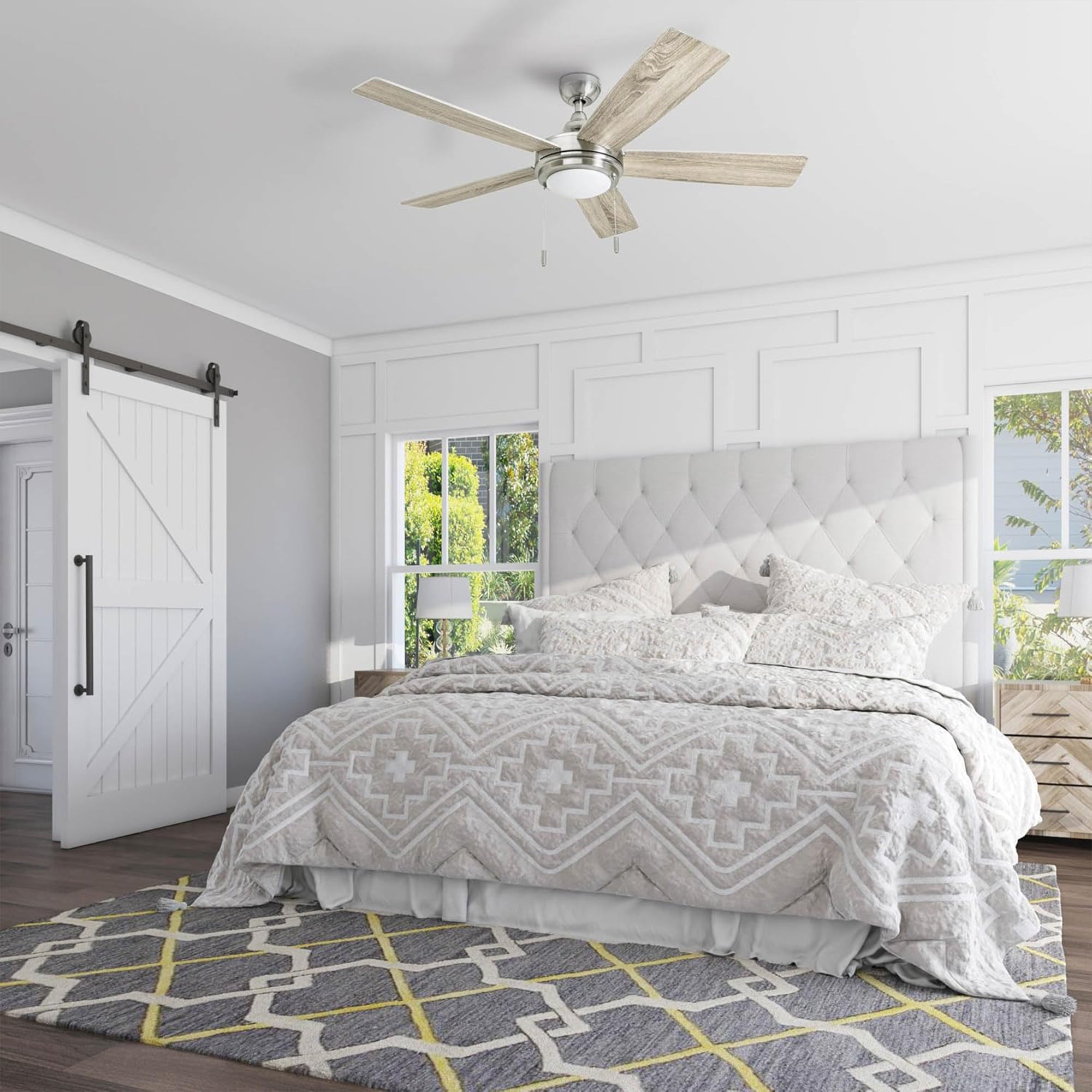 Honeywell Ventnor 52" Modern Farmhouse LED Ceiling Fan with Pull Chain, Nickel