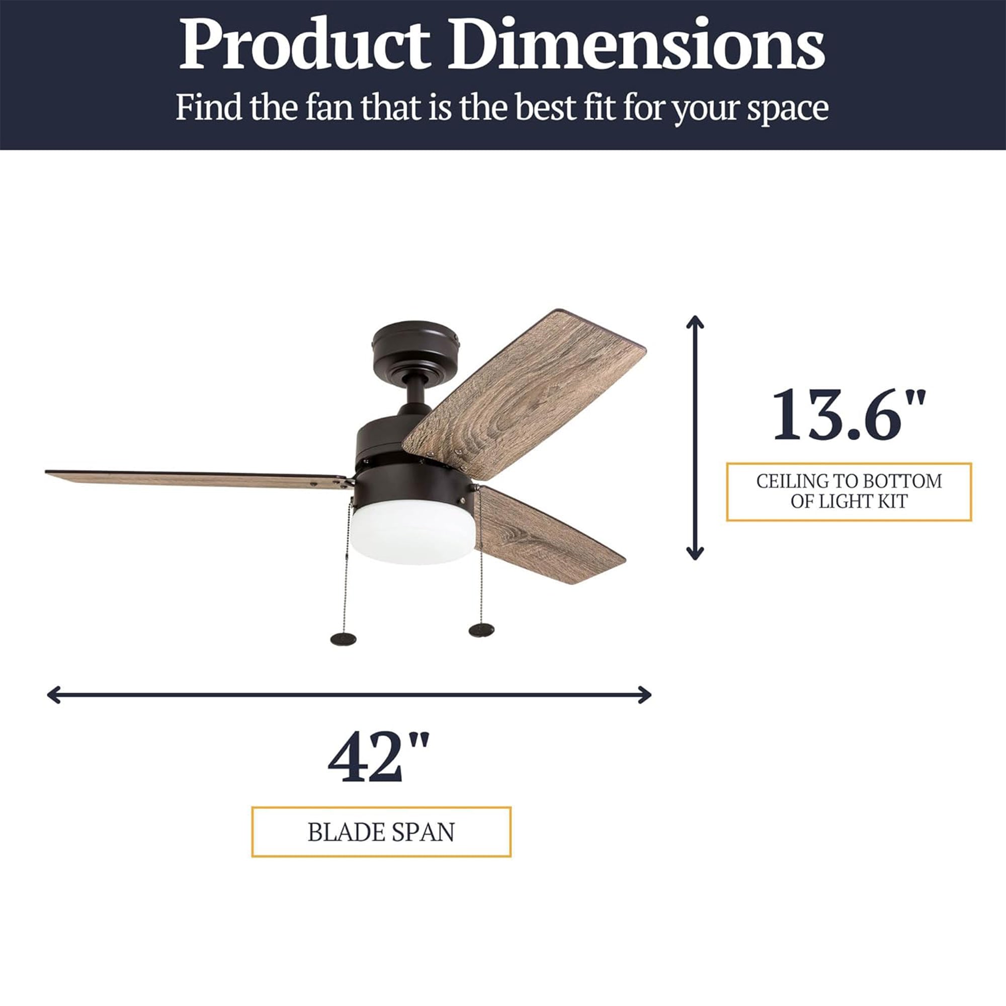 Prominence Home 42" Reston Ceiling Fan w/ Light, Pull Chain, & 3 Blades, Bronze