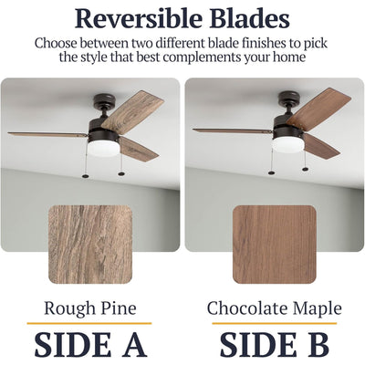 Prominence Home 42" Reston Ceiling Fan w/ Light, Pull Chain, & 3 Blades, Bronze