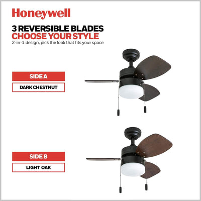Honeywell Ocean Breeze 30" Indoor Ceiling Fan with Light & Pull Chain, Bronze