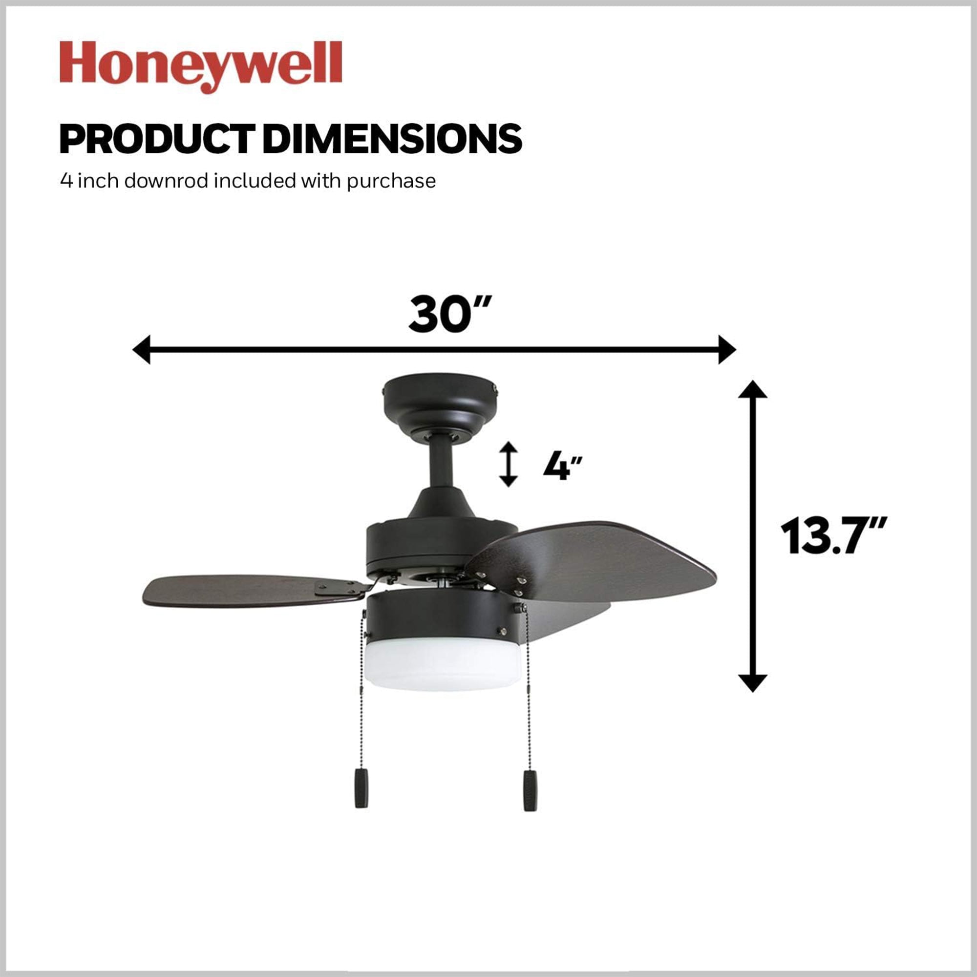 Honeywell Ocean Breeze 30" Indoor Ceiling Fan with Light & Pull Chain, Bronze
