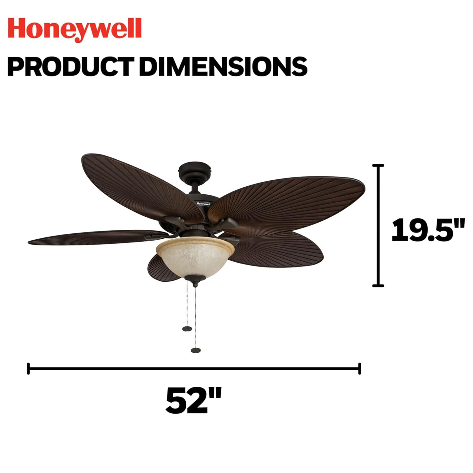 Honeywell Palm Island Tropical Ceiling Fan, Bowl Light, Pull Chain, (Open Box)