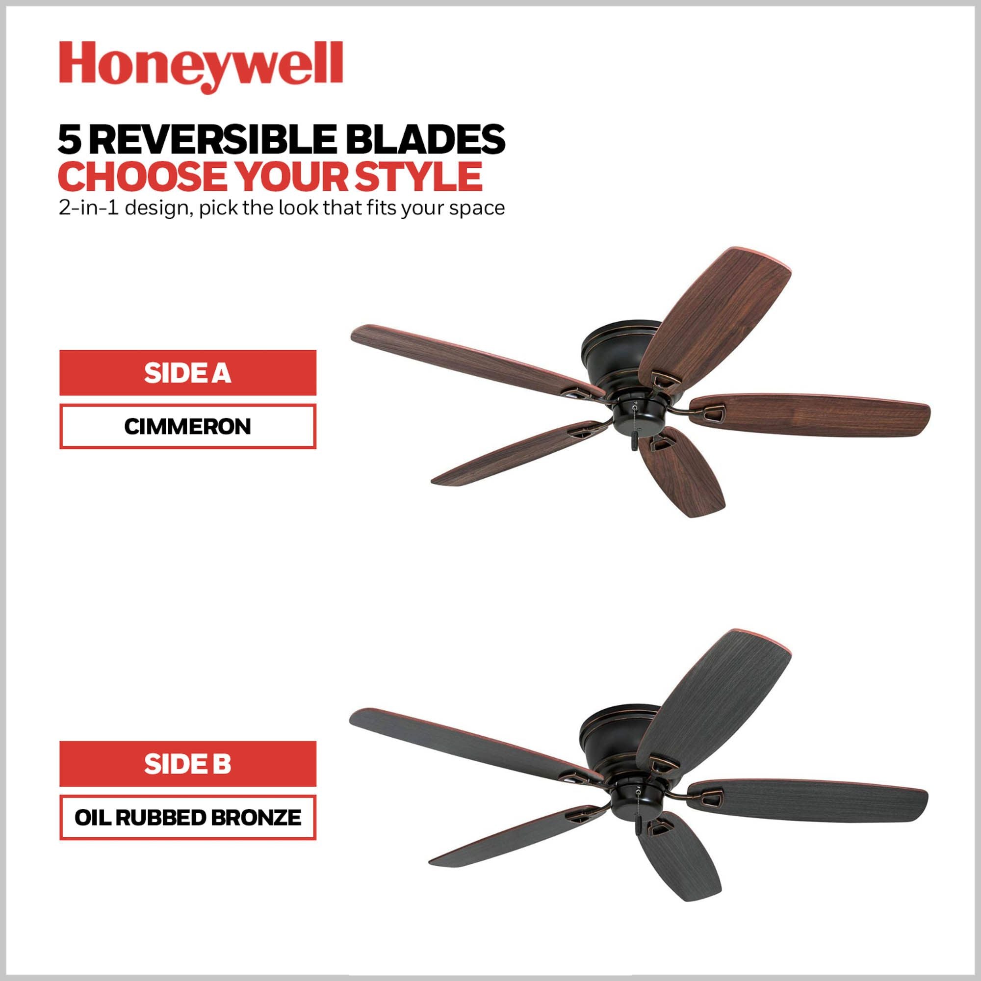Honeywell Glen Alden 52" Indoor Low Profile Ceiling Fan, Rubbed Bronze(Open Box)