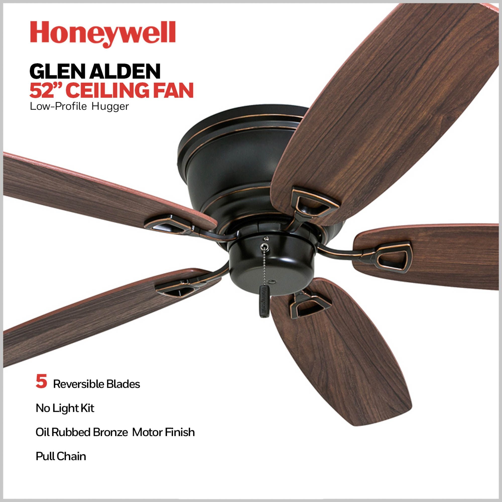 Honeywell Glen Alden 52" Indoor Low Profile Ceiling Fan, Rubbed Bronze(Open Box)
