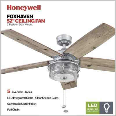 Honeywell Foxhaven 52-Inch Indoor/Outdoor Farmhouse LED Ceiling Fan, (Open Box)