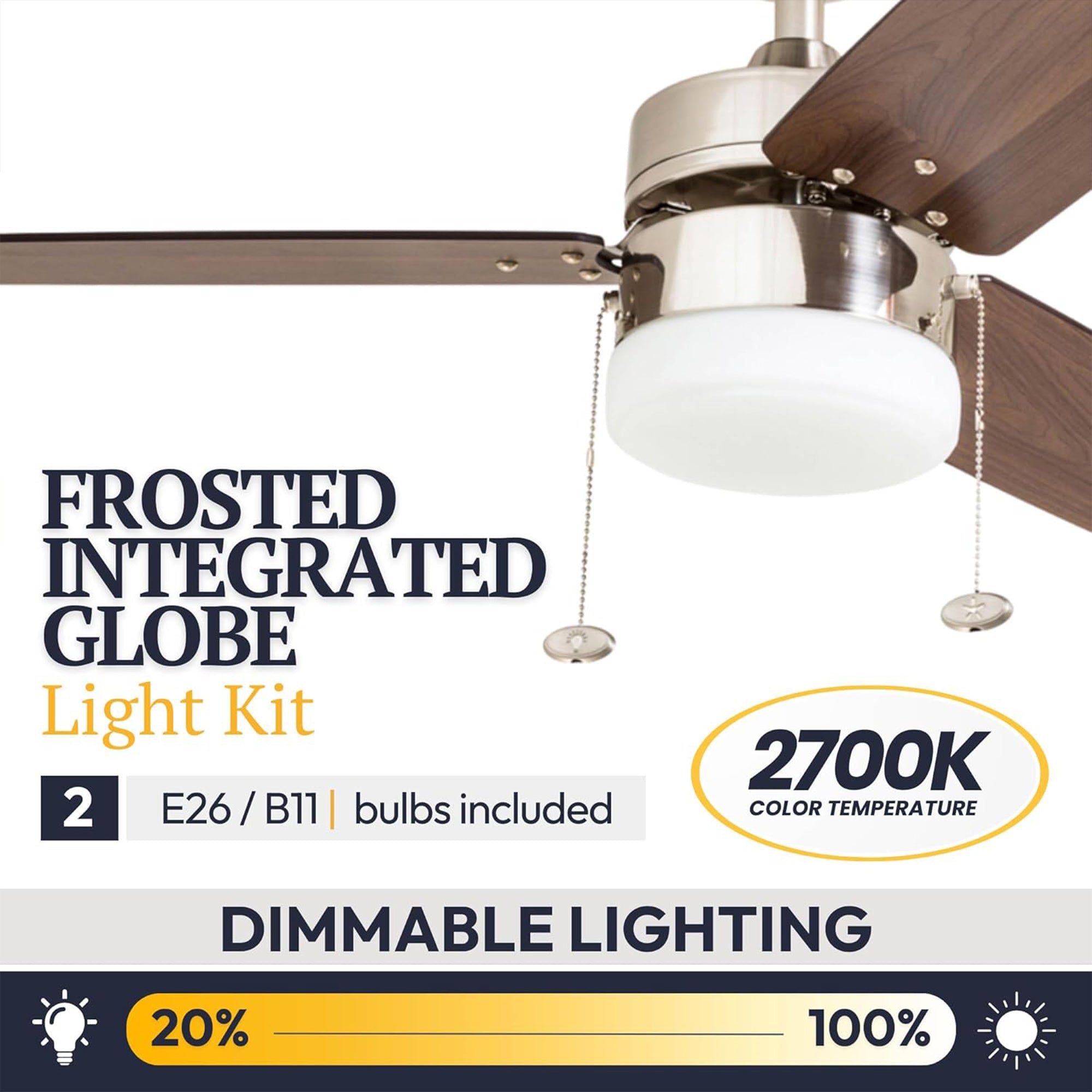 Prominence Home 42" Reston Ceiling Fan with Light, Pull Chain & 3 Blades, Nickel - VMInnovations
