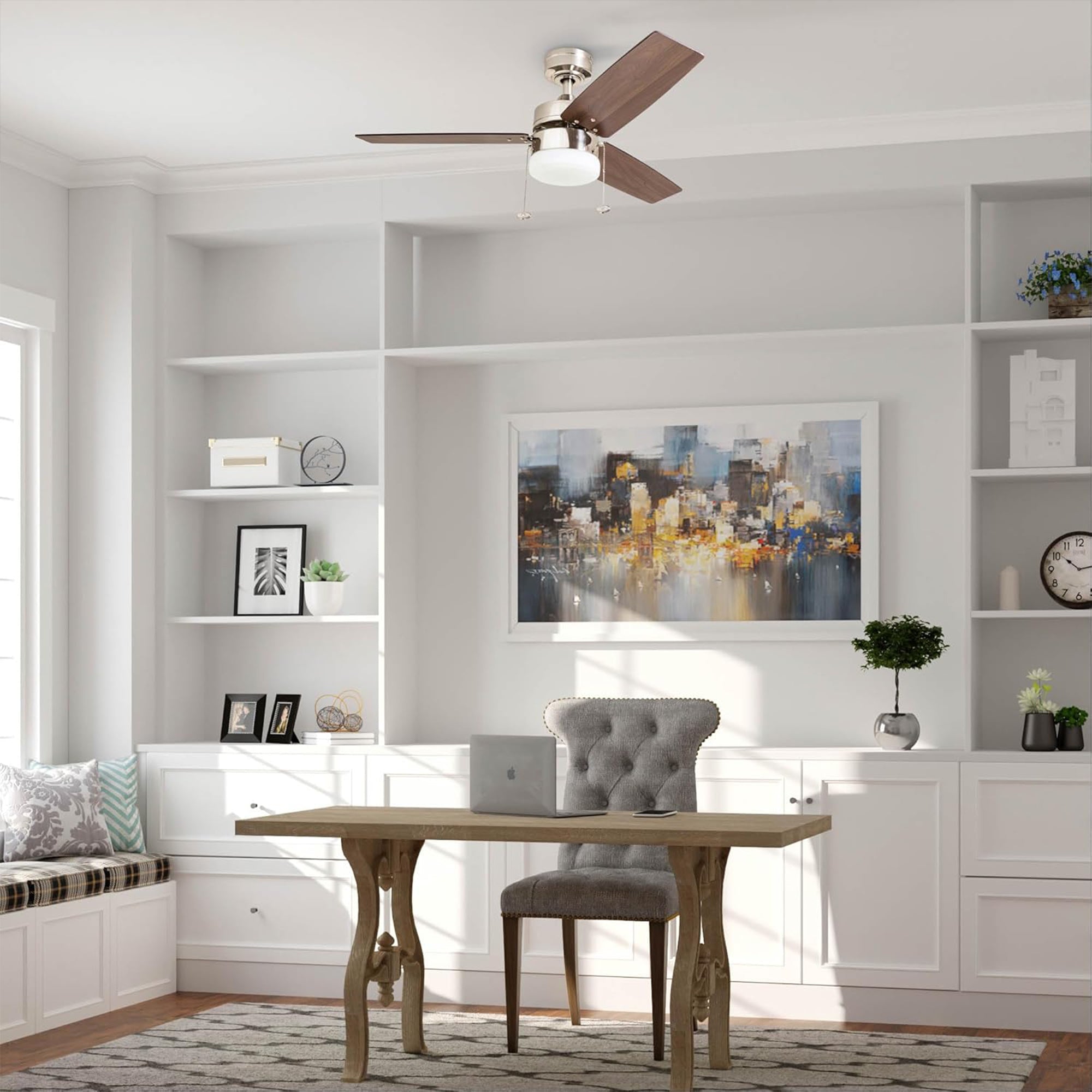 Prominence Home 42" Reston Ceiling Fan with Light, Pull Chain & 3 Blades, Nickel - VMInnovations
