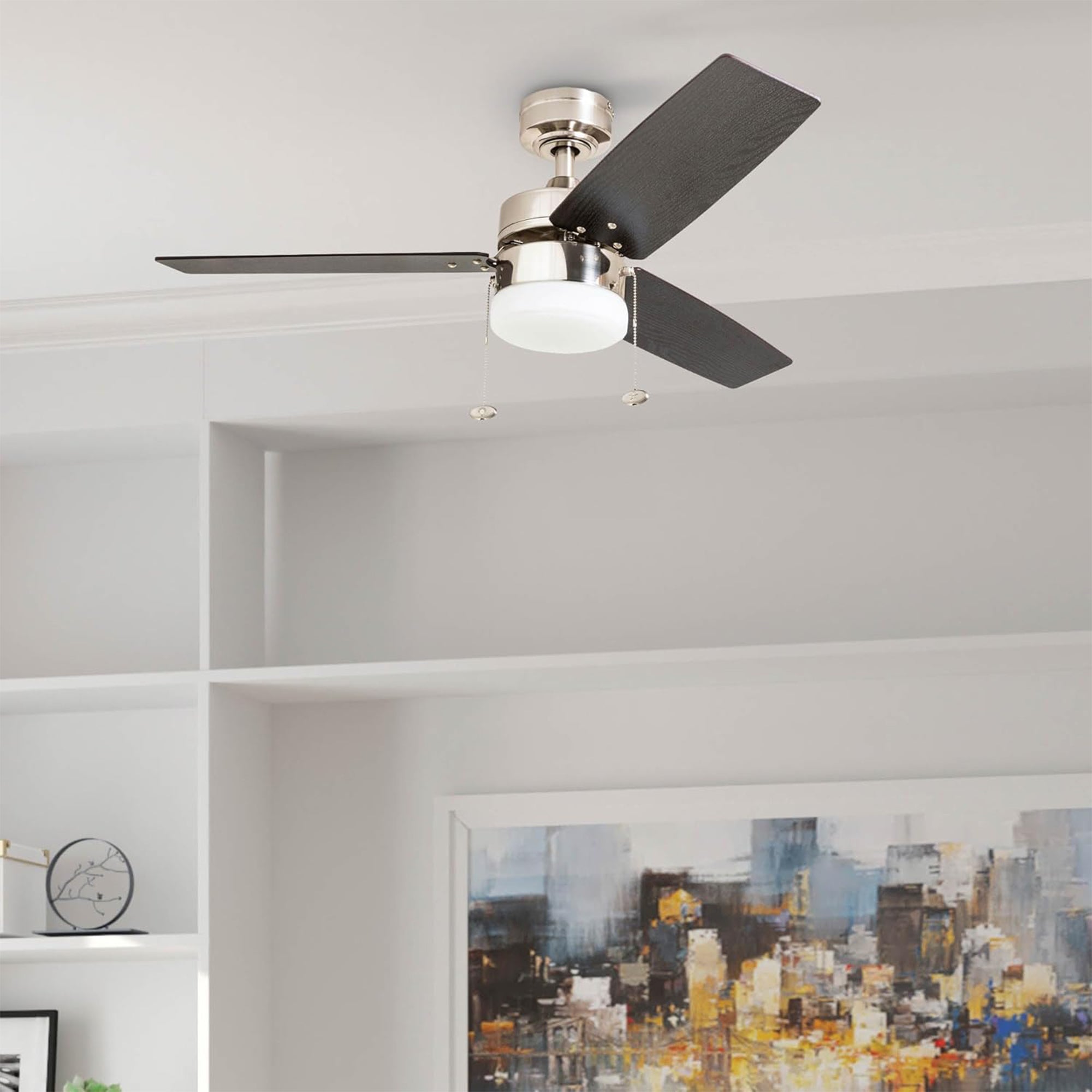 Prominence Home 42" Reston Ceiling Fan with Light, Pull Chain & 3 Blades, Nickel - VMInnovations