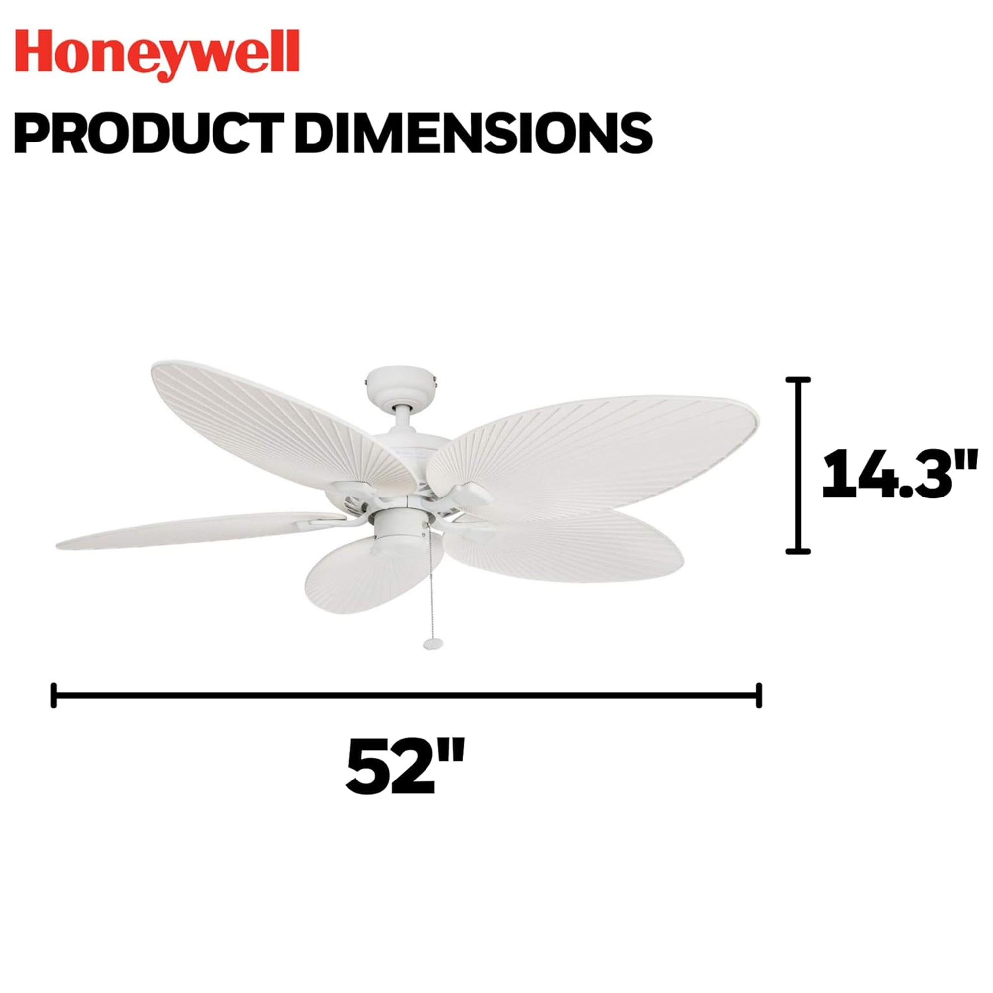 Honeywell Duval 52-Inch Tropical Indoor Outdoor Ceiling Fan, Pull Chain, White - VMInnovations