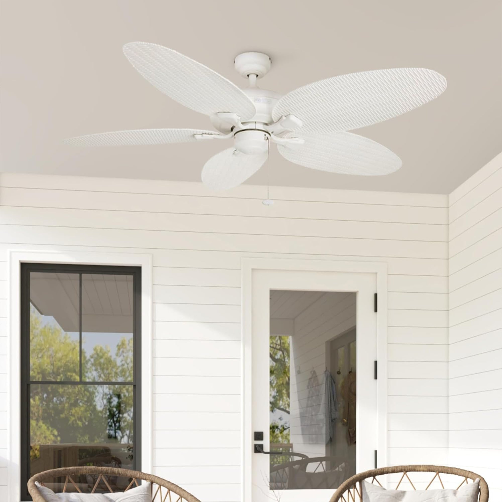 Honeywell Duval 52-Inch Tropical Indoor Outdoor Ceiling Fan, Pull Chain, White - VMInnovations