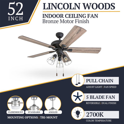Prominence Home Lincoln Woods 52" Ceiling Fan with Light, Pull Chain, (Open Box)