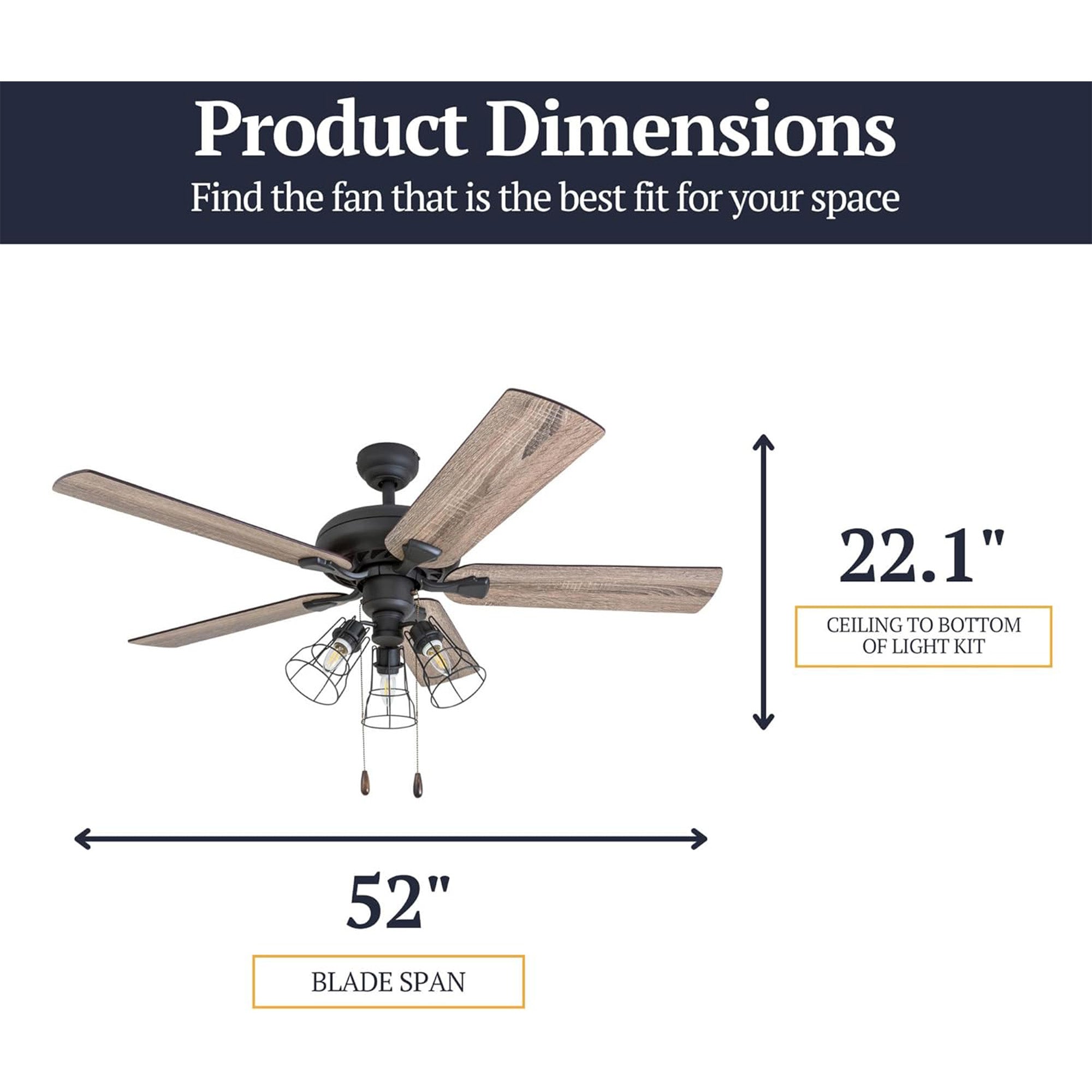 Prominence Home Lincoln Woods 52" Ceiling Fan with Light, Pull Chain, (Open Box)