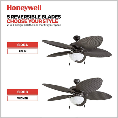 Honeywell Inland Breeze 52" Tropical Indoor Outdoor Ceiling Fan w/ Light, Bronze - VMInnovations