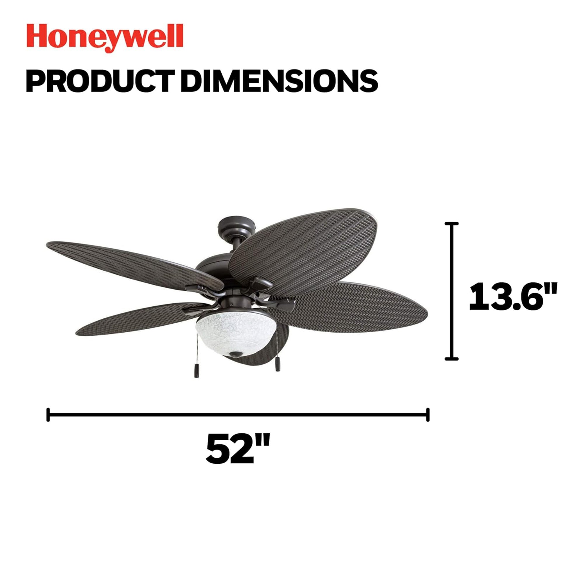 Honeywell Inland Breeze 52" Tropical Indoor Outdoor Ceiling Fan w/ Light, Bronze - VMInnovations