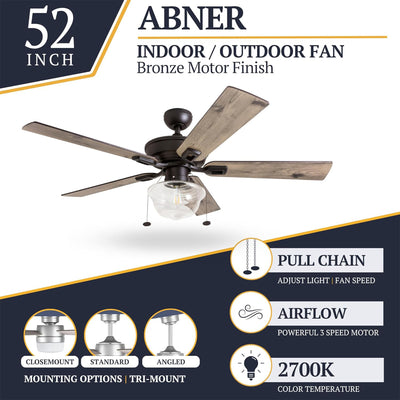 Prominence Home Abner 52" Farmhouse Indoor/Outdoor Ceiling Fan w/ Chain, Bronze - VMInnovations