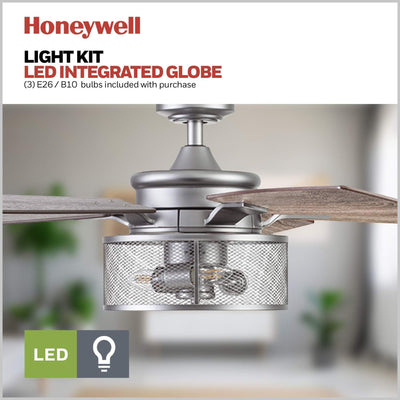 Honeywell Carnegie Ceiling Fan, Quiet Motor and Remote Control, 52", Silver - VMInnovations